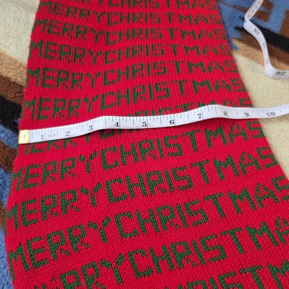 Vintage 1980s Knit Jumbo Christmas Stocking Red 35 in "Merry Christmas" w/ Poms - Picture 2 of 5